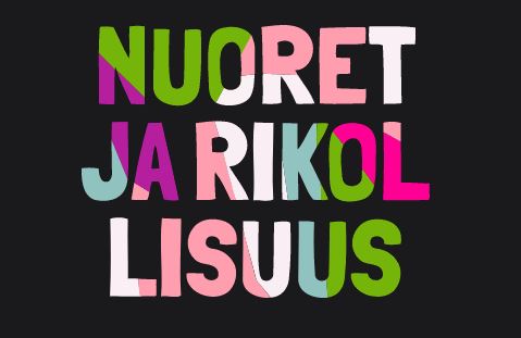 Nuoret ja rikollisuus -logo, teksti väriläiskillä.